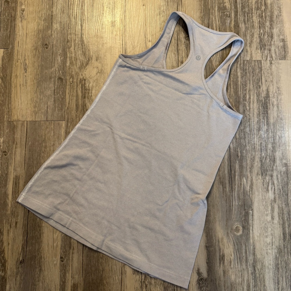 Gray and White Striped Lululemon Cool Racerback Tank Top